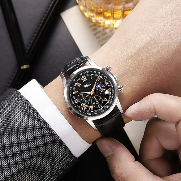 Men's Business Quartz Wrist Watch Alloy Case And Strap Round Dial Titanium Metal Clasp
