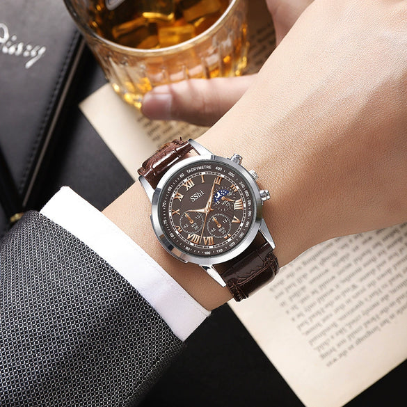 Men's Business Quartz Wrist Watch Alloy Case And Strap Round Dial Titanium Metal Clasp