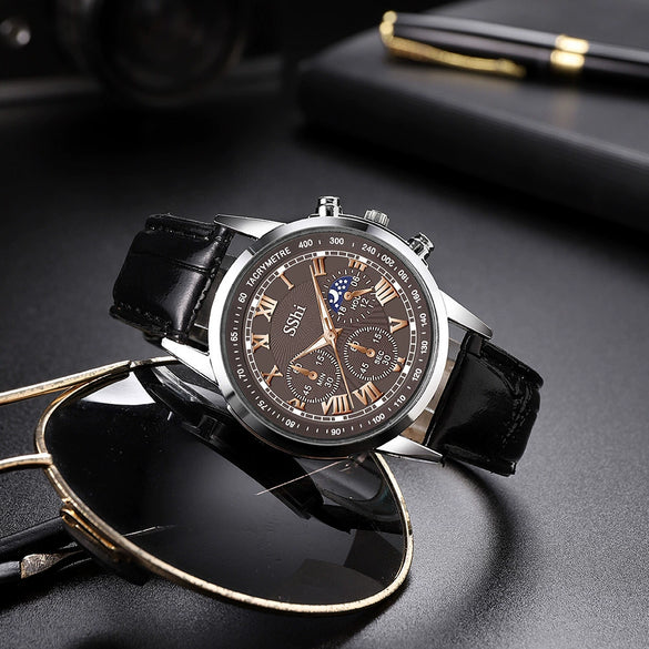 Men's Business Quartz Wrist Watch Alloy Case And Strap Round Dial Titanium Metal Clasp