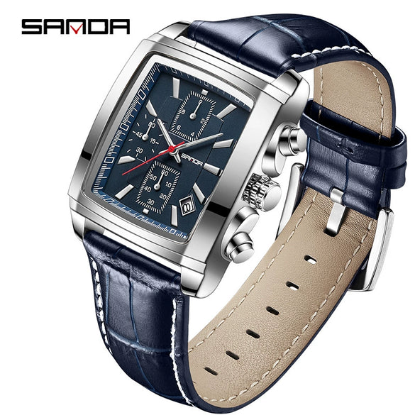 Men's Business Square Quartz Watch Zinc Alloy Case Mineral Strengthened Glass Mirror Belt Strap Waterproof