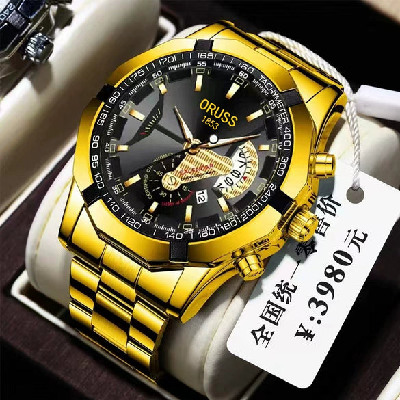 Men's Business Style Alloy And Stainless Steel Automatic Movement Round Dial Waterproof Luminous Watch