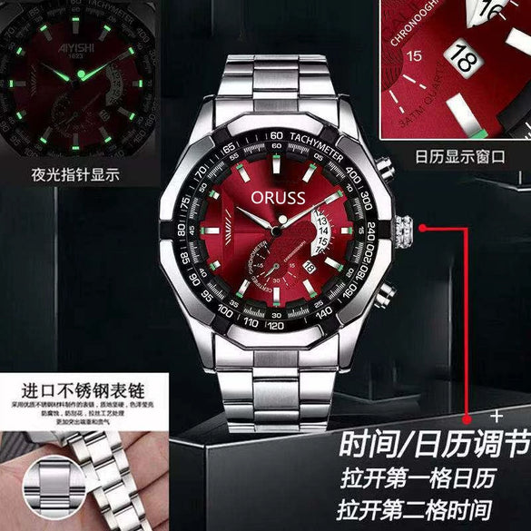 Men's Business Style Alloy And Stainless Steel Automatic Movement Round Dial Waterproof Luminous Watch