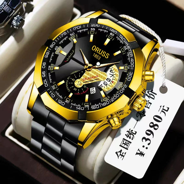 Men's Business Style Alloy And Stainless Steel Automatic Movement Round Dial Waterproof Luminous Watch