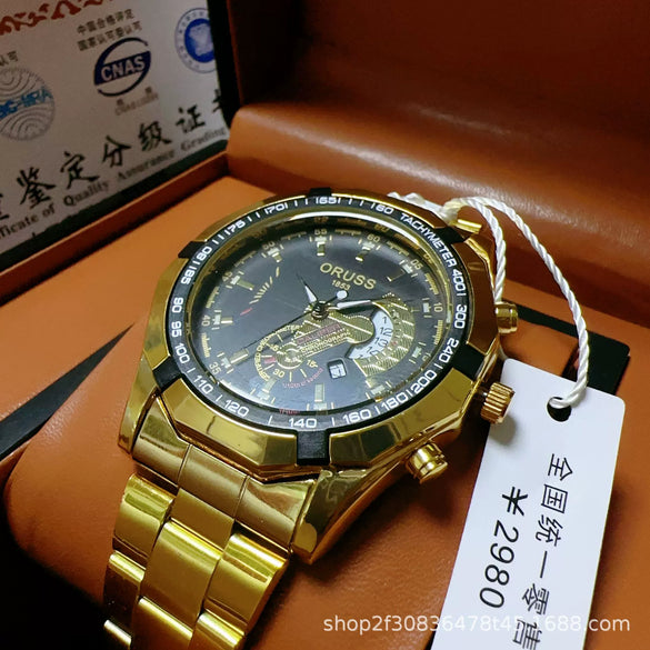 Men's Business Style Alloy And Stainless Steel Automatic Movement Round Dial Waterproof Luminous Watch