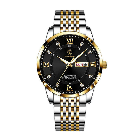 Men's Business Style Alloy And Stainless Steel Round Dial Waterproof Luminous Watch
