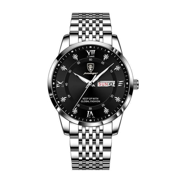 Men's Business Style Alloy And Stainless Steel Round Dial Waterproof Luminous Watch