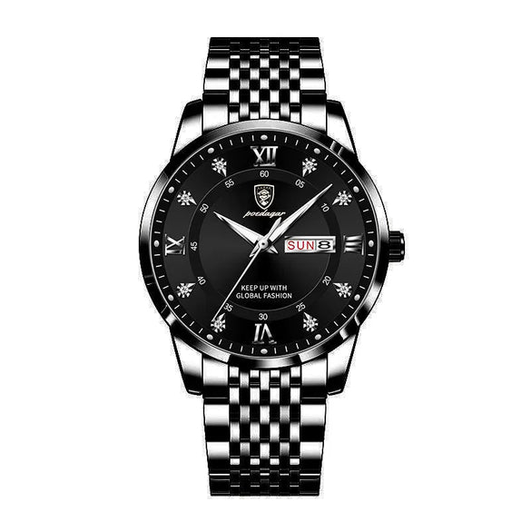 Men's Business Style Alloy And Stainless Steel Round Dial Waterproof Luminous Watch