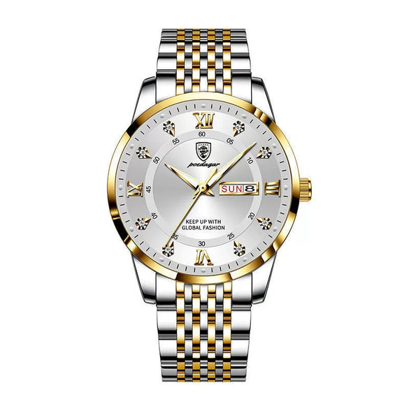 Men's Business Style Alloy And Stainless Steel Round Dial Waterproof Luminous Watch