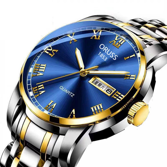 Men's Business Style Alloy And Stainless Steel Round Dial Wrist Watch With Automatic Movement And Luminous Feature