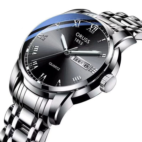 Men's Business Style Alloy And Stainless Steel Round Dial Wrist Watch With Automatic Movement And Luminous Feature