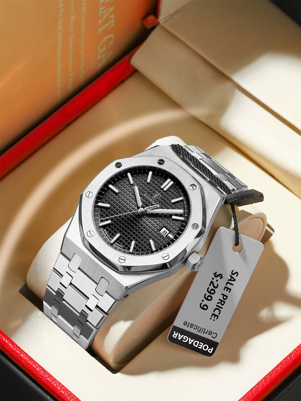 Men's Business Style Alloy And Stainless Steel Watch With Rhombus Dial And Mineral Reinforced Glass Mirror