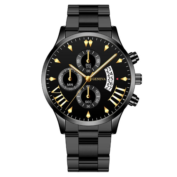 Men's Business Style Alloy Belt Quartz Watch With Round Dial