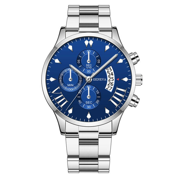Men's Business Style Alloy Belt Quartz Watch With Round Dial