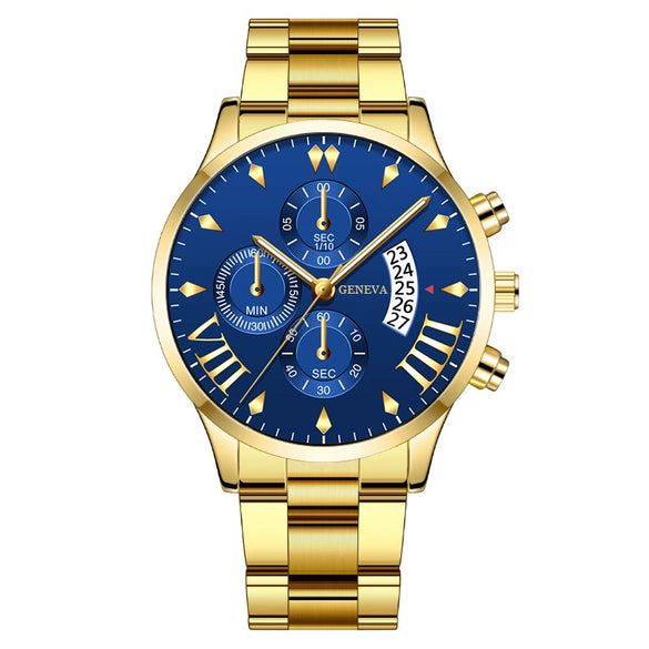 Men's Business Style Alloy Belt Quartz Watch With Round Dial