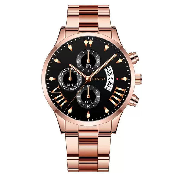 Men's Business Style Alloy Belt Quartz Watch With Round Dial