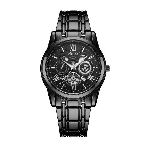 Men's Business Style Alloy Case And Strap Round Dial Waterproof Luminous Hollowout Diamond Set Watch