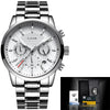 Men's Business Style Alloy Case Leather Belt Round Dial Sixpin Chronograph Calendar Watch