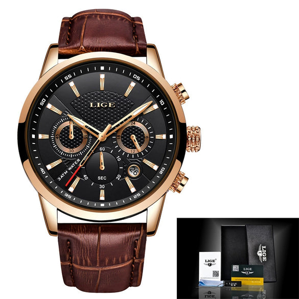 Men's Business Style Alloy Case Leather Belt Round Dial Sixpin Chronograph Calendar Watch