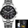 Men's Business Style Alloy Case Leather Belt Round Dial Sixpin Chronograph Calendar Watch