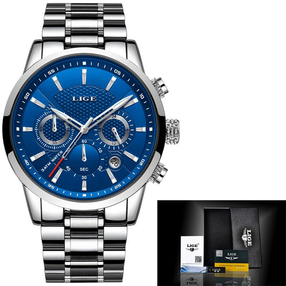 Men's Business Style Alloy Case Leather Belt Round Dial Sixpin Chronograph Calendar Watch