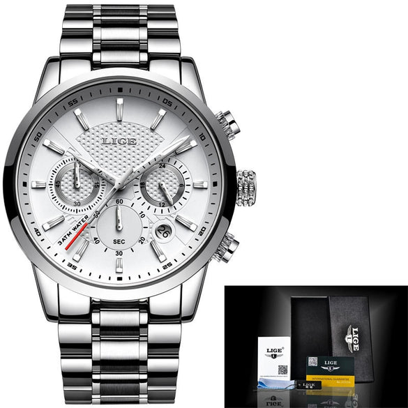 Men's Business Style Alloy Case Leather Belt Round Dial Sixpin Chronograph Calendar Watch