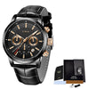 Men's Business Style Alloy Case Leather Belt Round Dial Sixpin Chronograph Calendar Watch
