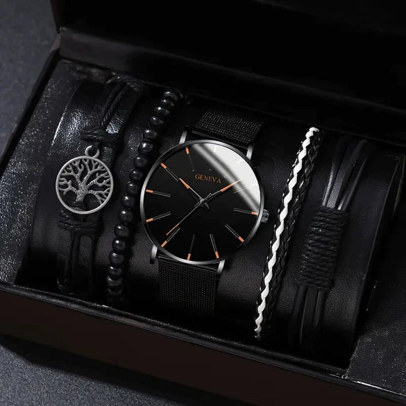 Men's Business Style Alloy Case Mineral Reinforced Glass Mirror Canvas Quartz Bracelet Watch With Single Calendar And Spiral Crown