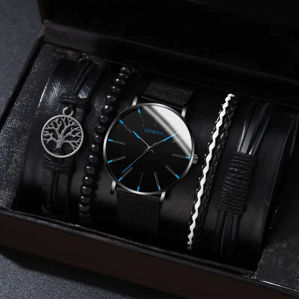 Men's Business Style Alloy Case Mineral Reinforced Glass Mirror Canvas Quartz Bracelet Watch With Single Calendar And Spiral Crown