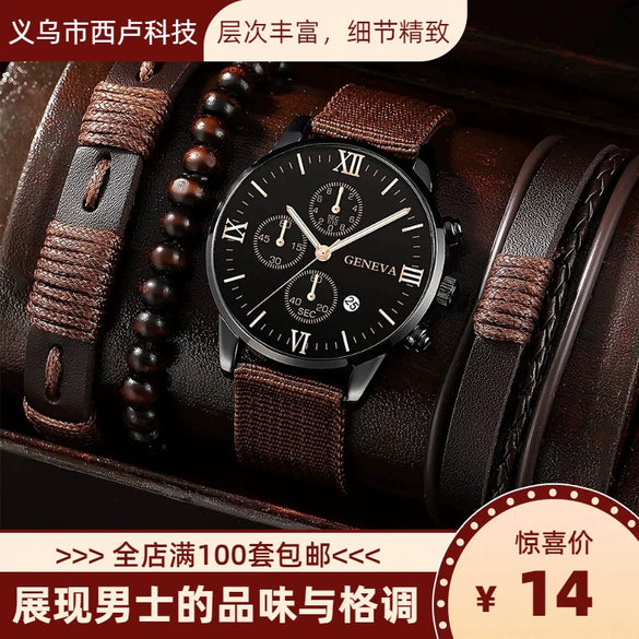 Men's Business Style Alloy Case Mineral Reinforced Glass Mirror Stainless Steel Buckle Imitation Leather Strap Round Dial Quartz Watch