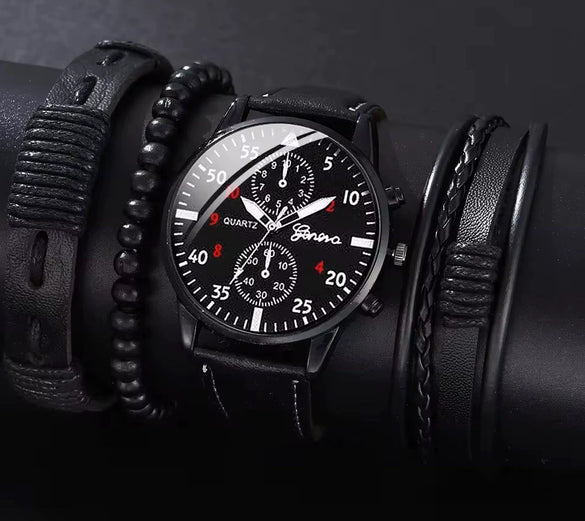 Men's Business Style Alloy Case Mineral Reinforced Glass Mirror Stainless Steel Buckle Imitation Leather Strap Round Dial Quartz Watch