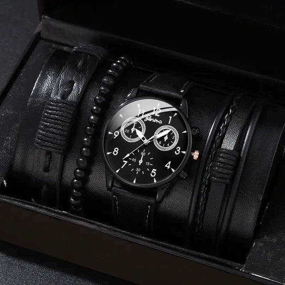 Men's Business Style Alloy Case Mineral Reinforced Glass Mirror Stainless Steel Buckle Imitation Leather Strap Round Dial Quartz Watch