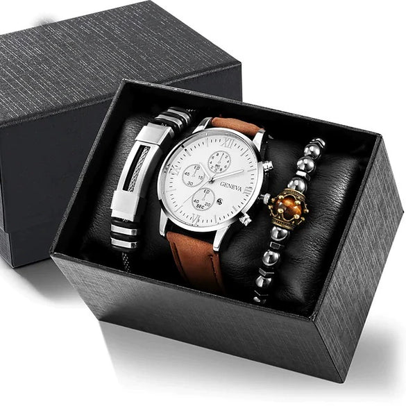 Men's Business Style Alloy Case Mineral Reinforced Glass Mirror Stainless Steel Buckle Imitation Leather Strap Round Dial Quartz Watch