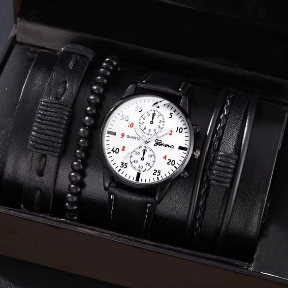 Men's Business Style Alloy Case Mineral Reinforced Glass Mirror Stainless Steel Buckle Imitation Leather Strap Round Dial Quartz Watch