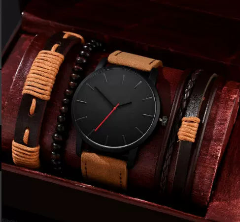 Men's Business Style Alloy Case Mineral Reinforced Glass Mirror Stainless Steel Buckle Imitation Leather Strap Round Dial Quartz Watch