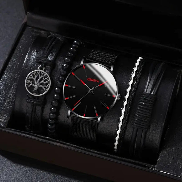Men's Business Style Alloy Case Mineral Reinforced Glass Mirror Stainless Steel Buckle Imitation Leather Strap Round Dial Quartz Watch