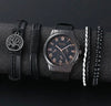 Men's Business Style Alloy Case Mineral Reinforced Glass Mirror Stainless Steel Buckle Imitation Leather Strap Round Dial Quartz Watch