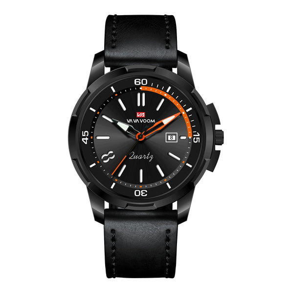 Men's Business Style Alloy Case Pu Strap Round Dial Waterproof Luminous Quartz Watch