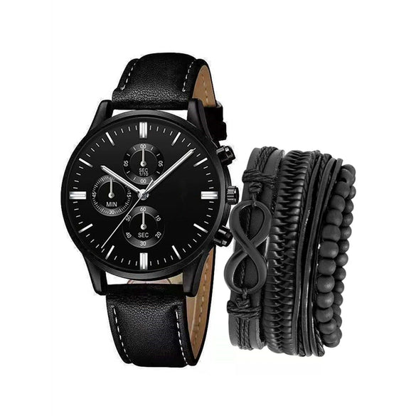 Men's Business Style Alloy Case Pu Strap Round Dial Wrist Watch