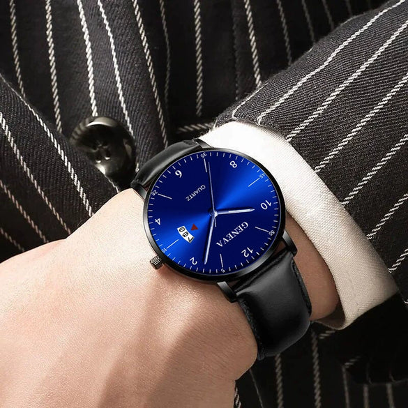 Men's Business Style Alloy Case Quartz Calendar Belt Watch With Imitation Leather Strap And Stainless Steel Clasp Round Dial
