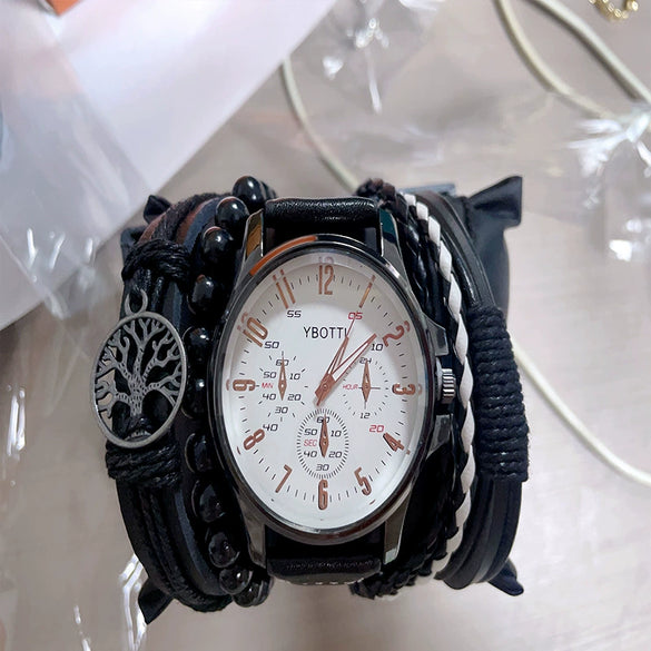 Men's Business Style Alloy Case Quartz Watch With Imitation Leather Strap And Round Dial