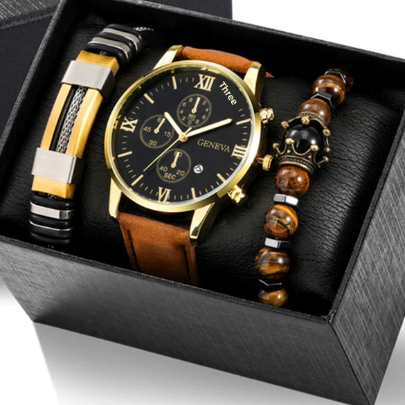 Men's Business Style Alloy Case Quartz Watch With Imitation Leather Strap And Stainless Steel Clasp Round Dial