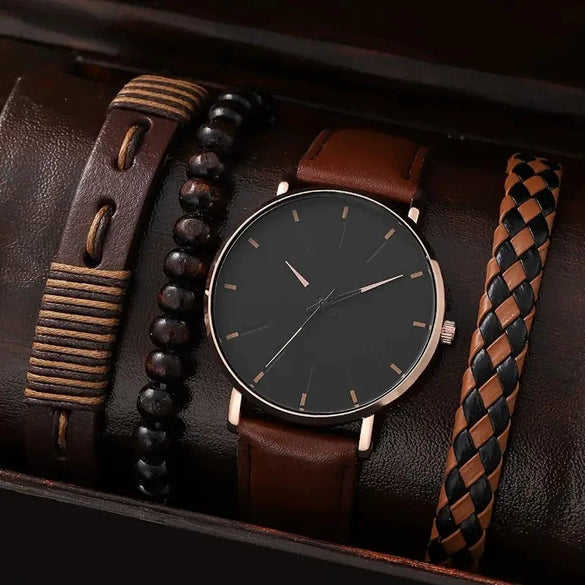 Men's Business Style Alloy Case Quartz Watch With Imitation Leather Strap And Stainless Steel Clasp Round Dial