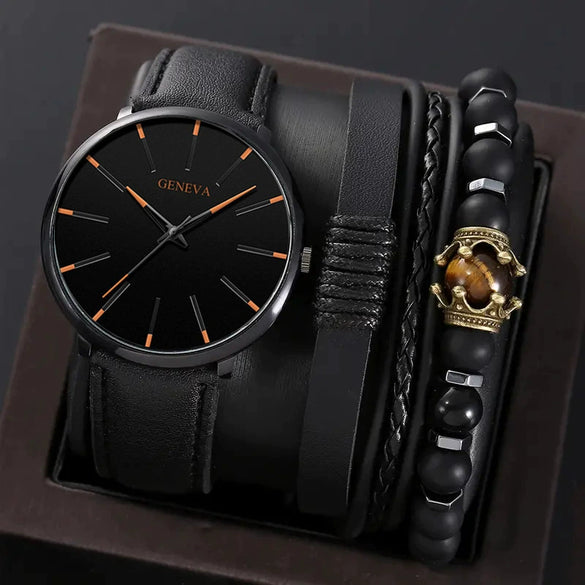 Men's Business Style Alloy Case Quartz Watch With Imitation Leather Strap And Stainless Steel Clasp Round Dial