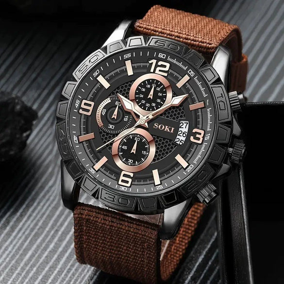 Men's Business Style Alloy Case Quartz Watch With Imitation Leather Strap And Stainless Steel Clasp Round Dial