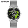 Men's Business Style Alloy Case Steel Band Round Dial Threedimensional Wheel Rotating Waterproof Quartz Watch