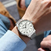 Men's Business Style Alloy Watch With Luminous Calendar Butterfly Double Snaps Waterproof Hollow Design And Round Dial