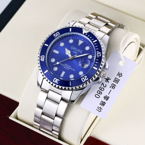 Men's Business Style Automatic Movement Stainless Steel Belt Waterproof Luminous Calendar Round Watch