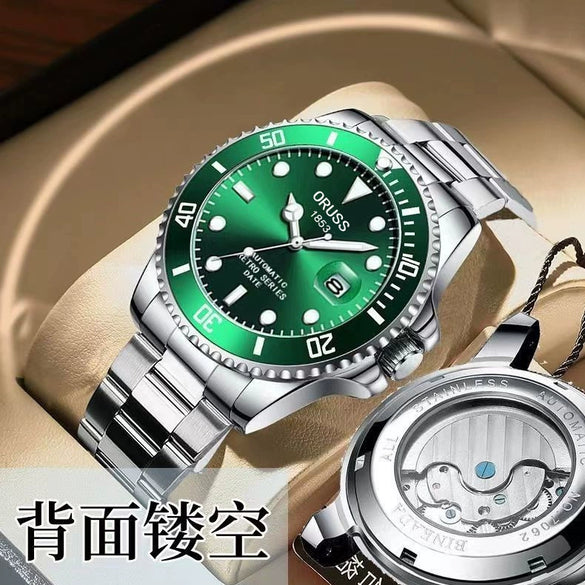Men's Business Style Automatic Movement Stainless Steel Belt Waterproof Luminous Calendar Round Watch