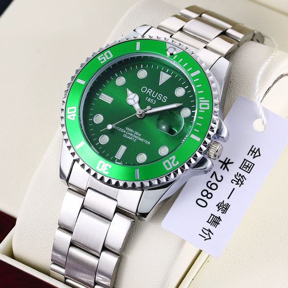Men's Business Style Automatic Movement Stainless Steel Belt Waterproof Luminous Calendar Round Watch