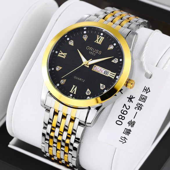 Men's Business Style Automatic Movement Watch Steel Case And Strap Round Dial Luminous Waterproof